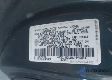 1998 Toyota Sienna Le from USA, damaged, VIN 4T3ZF13C6WU053114